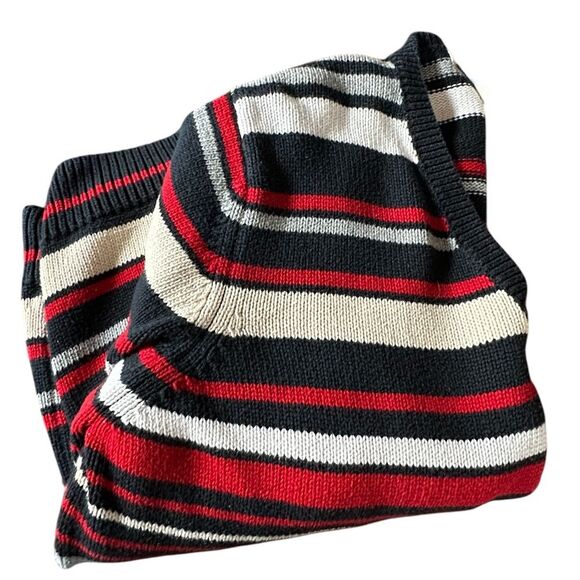 St. Johns Bay Womens Pullover Striped Sweater 100% Cotton V Neck Navy Red XL - Picture 3 of 7